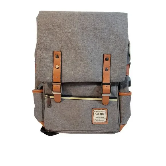 Canvas Grey 15.6" Laptop Backpack USB Charging Port - British Vintage Style - Picture 7 of 15